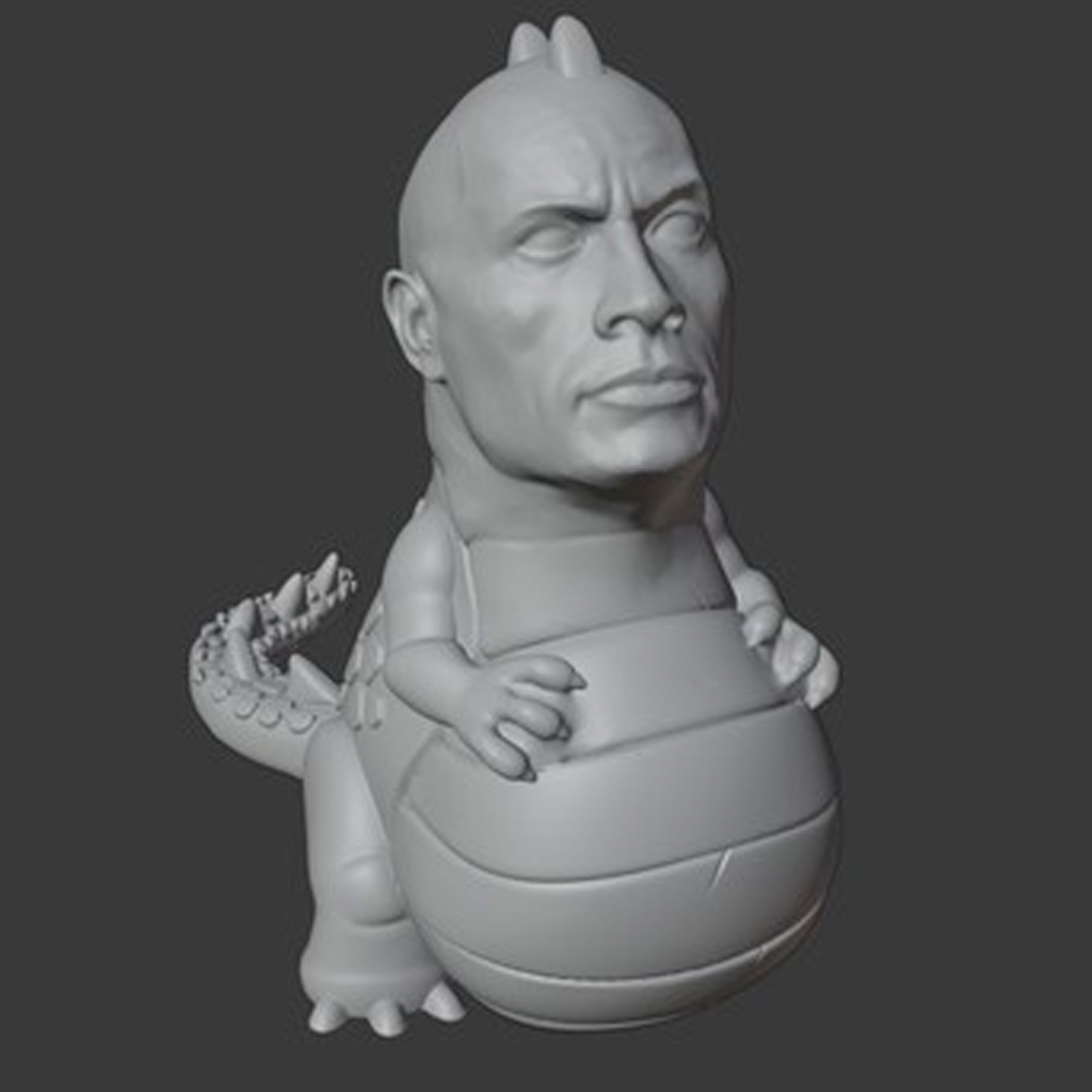 Imatge model 3d the rock amb cos de dinosaure