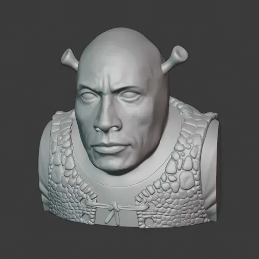 Imatge Model 3D The Rock en el cos de Shreck