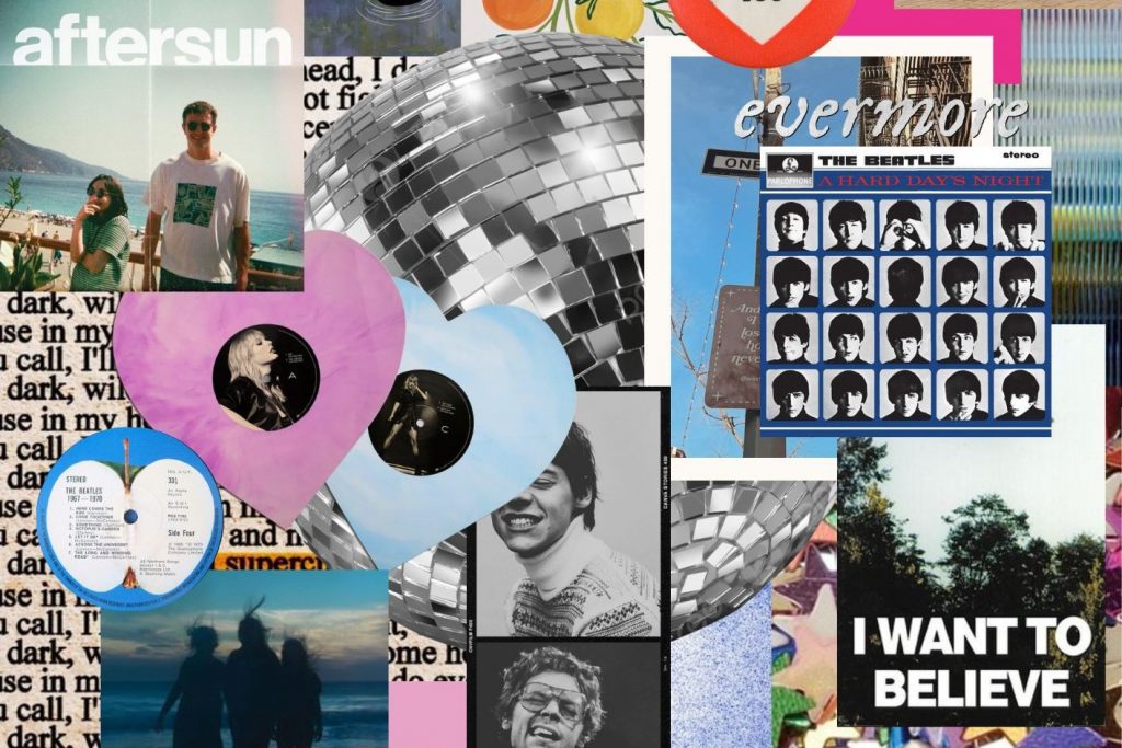 Collage representatiu de l'artista Blau Arbiol que inclou la pel·lícula de aftersun, diferents vínils com el de Lover de la Taylor Swift o el dels Beatles, entre molts altres.
