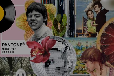 Collage representatiu de l'artista Andrea Ginés, que integra elements com el Harry Styles, la Lana Del Rey, el Jardín de las Delícias, colors representatius, i altres elements relacionats.