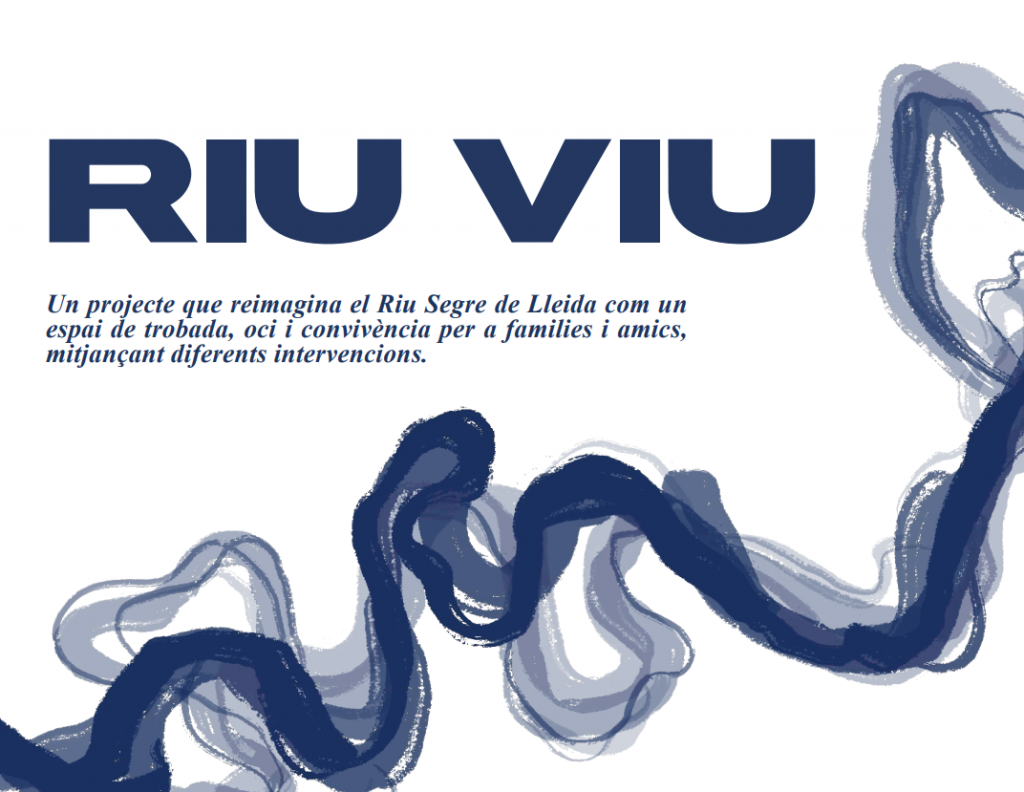Portada de la revista del Riu Viu, que inclou el seu títol, una petita introducció, i un dibuix que simula el corrent del Riu Segre. El fons és blanc i els elements blau fort.