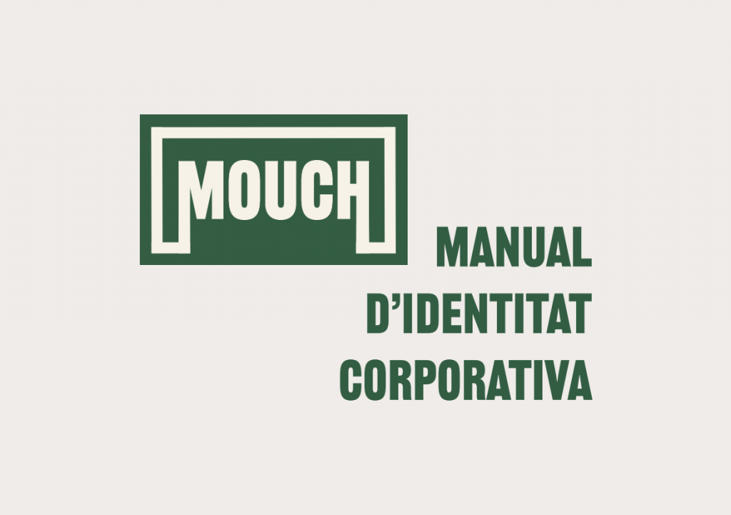 Portada del manual d'identitat corporativa, que inclou el títol i el seu logotip. Té un fons color crema i el text de color verd fort. El logotip és geomètric.