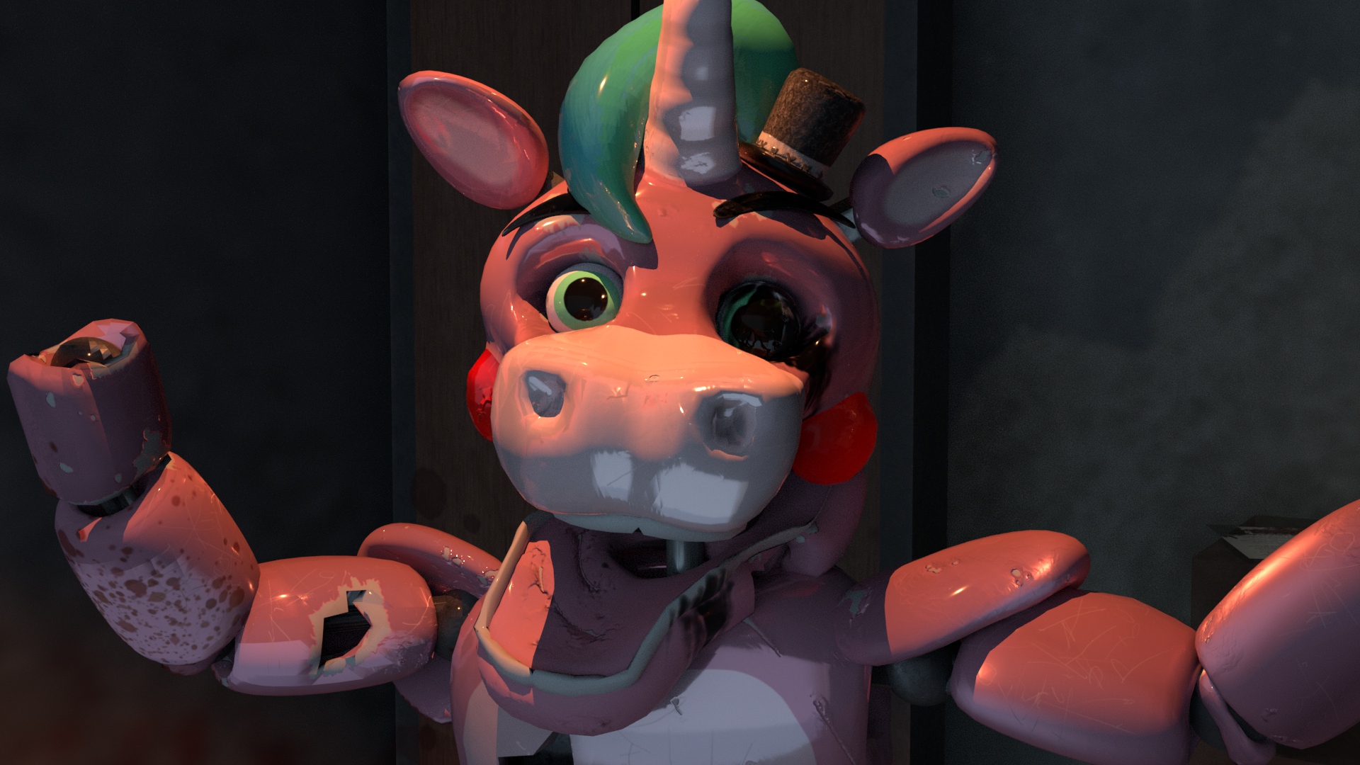 Render 3D Animatronico Unicornio rosado