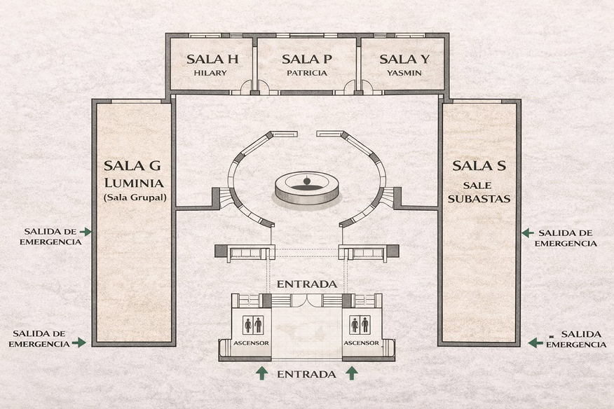 Mapa del museo Pixelarium con accesos a las salas