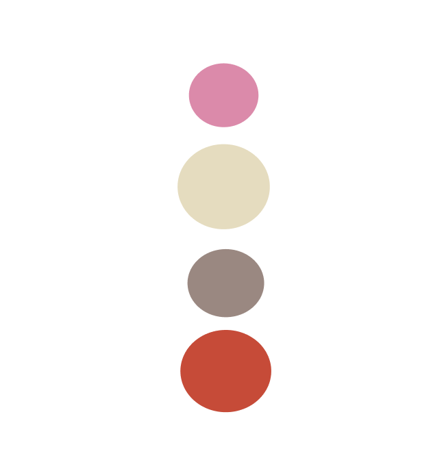 Paleta de colors: #D63F2E, #9E8780, #E7DCBC, #E985AB