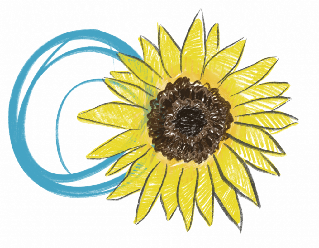 Girasol dibuixat i gargot rodó de color blau